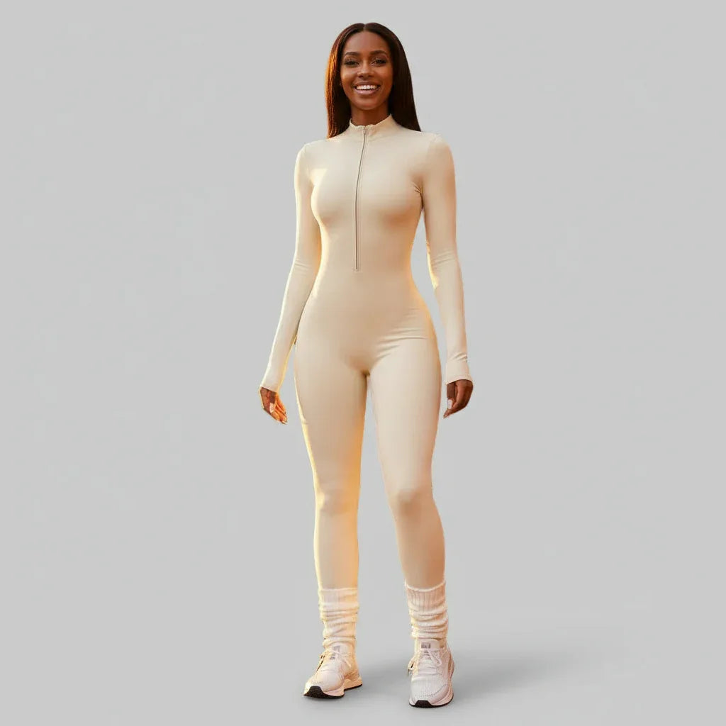 Zipper nude tight fitting velvet yoga jumpsuit, outdoor warm jumpsuit, running fitness suit eprolo