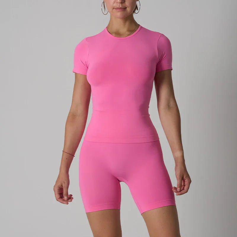 T-shirts Shorts Set Women's Seamless Short Sleeve Shorts Yoga Fitness Wear eprolo